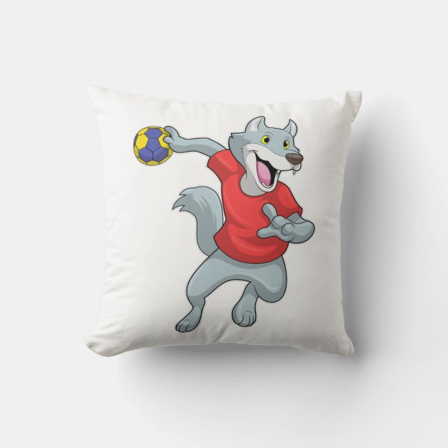 Wolf as Handball player with Handball Cushion (Front)