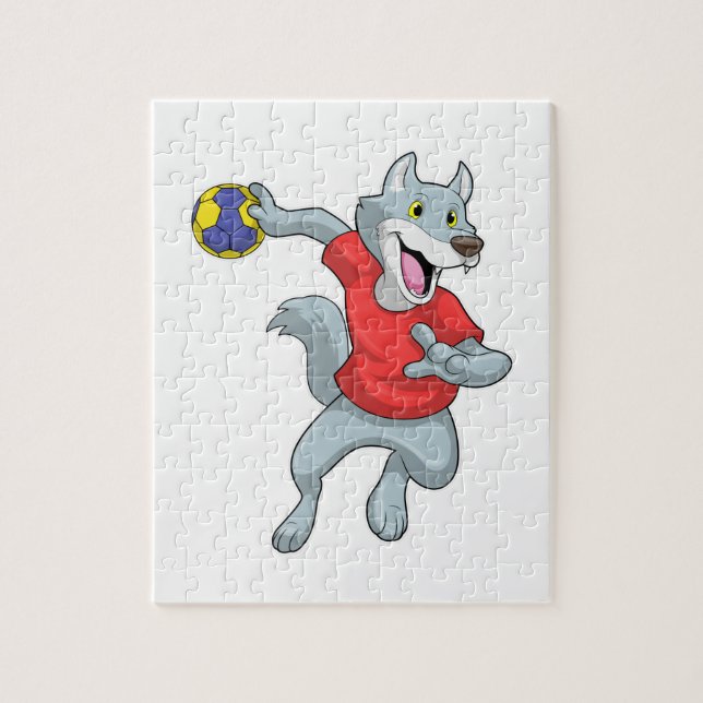 Wolf as Handball player with Handball Jigsaw Puzzle (Vertical)