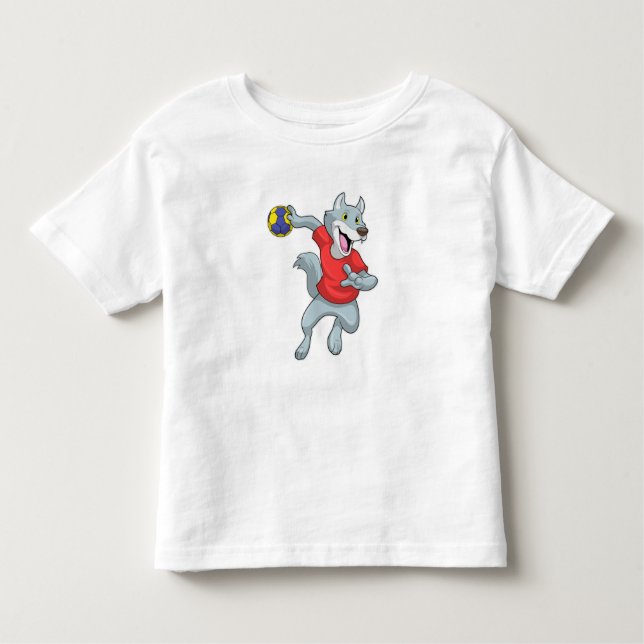 Wolf as Handball player with Handball Toddler T-Shirt (Front)