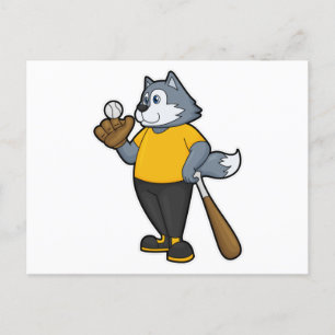 Wolf at Baseball with Baseball bat Postcard