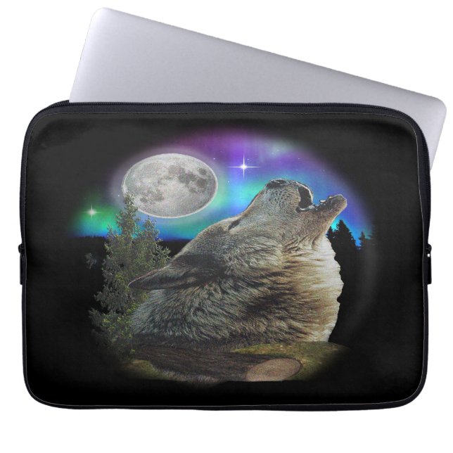 Wolf at night art laptop sleeve (Front)