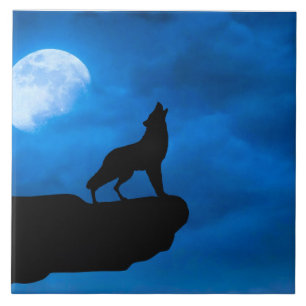 Wolf at Night Ceramic Tile
