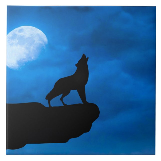 Wolf at Night Ceramic Tile (Front)