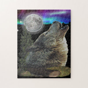 Wolf at night poster jigsaw puzzle