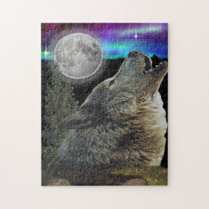 Wolf at night poster jigsaw puzzle