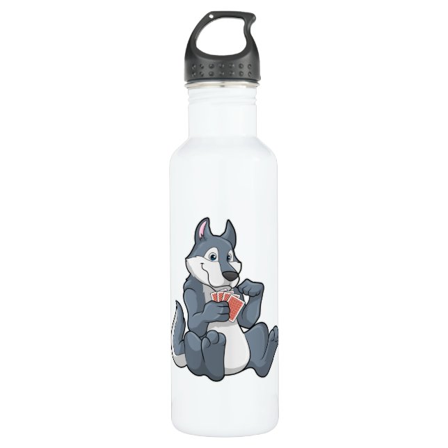 Wolf at Poker with Poker cards 710 Ml Water Bottle (Front)