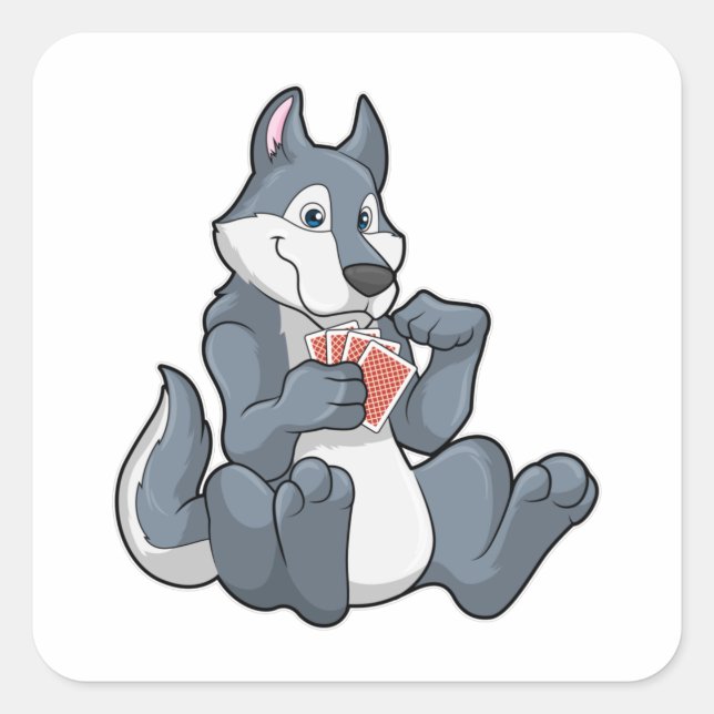 Wolf at Poker with Poker cards Square Sticker (Front)