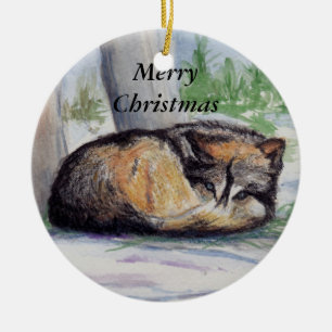 Wolf At Rest Merry Christmas Ornament