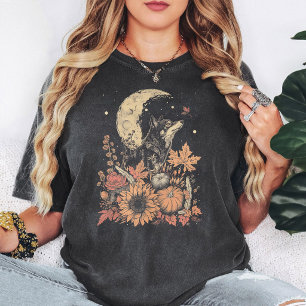Wolf Autumn Moon Floral Art T-Shirt