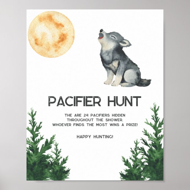 Wolf baby shower - Pacifier hunt game Poster (Front)