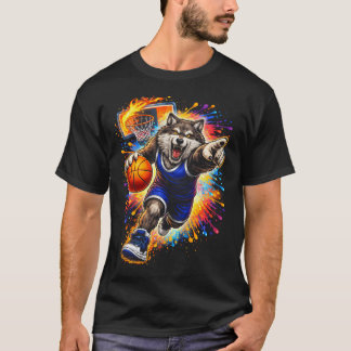 Wolf Basketball Player Paint Splash Animal T-Shirt