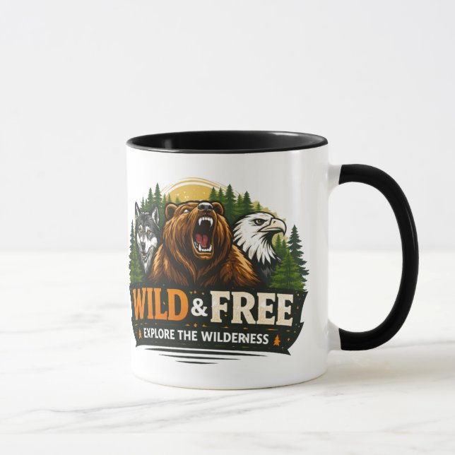 Wolf Bear Eagle Wilderness Adventure Graphic Tee Mug (Right)