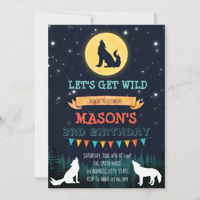 Wolf birthday party invitation (Front)