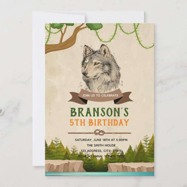 Wolf birthday theme invitation (Front)
