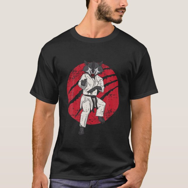 Wolf Black Belt Martial Arts Karate Taekwondo Figh T-Shirt (Front)