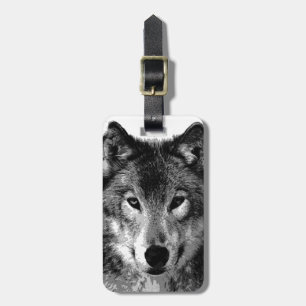 Wolf Black & White Pop Art Luggage Tag