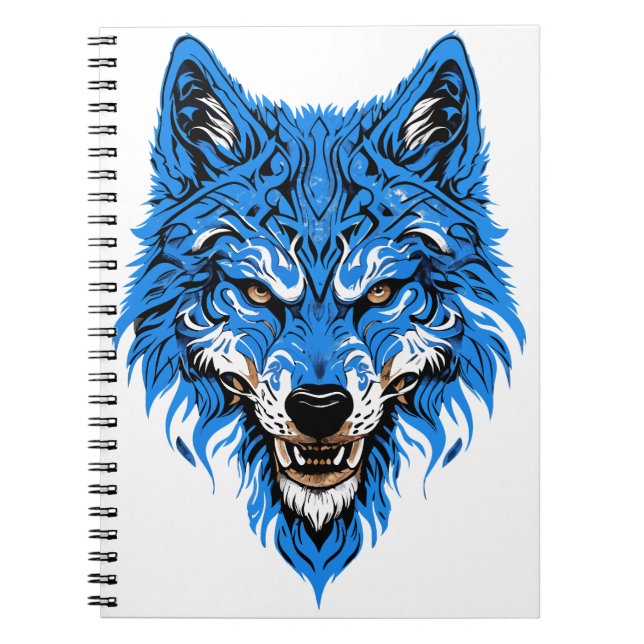 Wolf blue and white  design notebook (Front)
