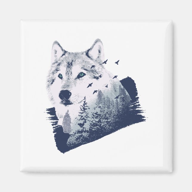 Wolf Blue Forest Grunge Magnet (Front)