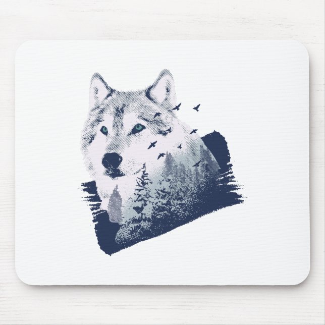 Wolf Blue Forest Grunge Mouse Pad (Front)