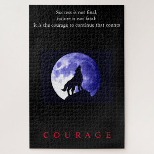 Wolf Blue Night Motivational Courage Jigsaw Puzzle