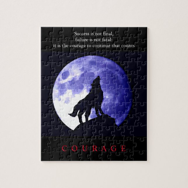 Wolf Blue Night Motivational Courage Jigsaw Puzzle (Vertical)