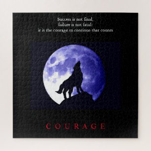 Wolf Blue Night Motivational Courage Jigsaw Puzzle