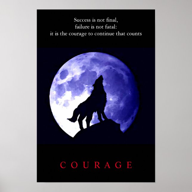 Wolf Blue Night Motivational Courage Poster (Front)