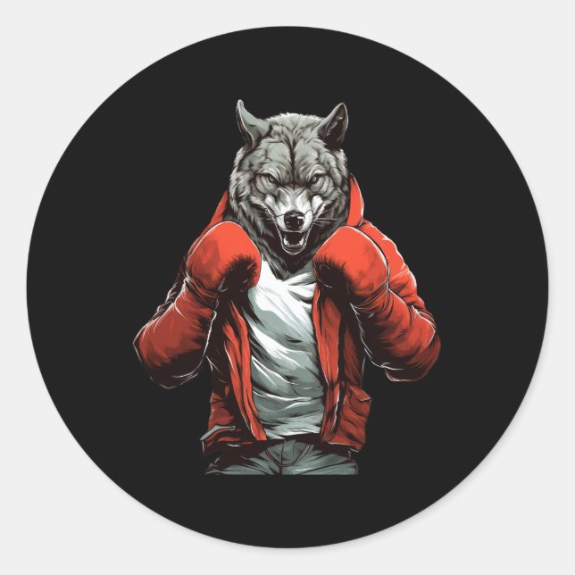 Wolf Boxer Boxing Mixed Martial Arts Kickboxing  Classic Round Sticker (Front)