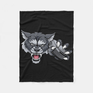 Wolf Cartoon Sports Wolves Team Mascot Holding Hoc Fleece Blanket