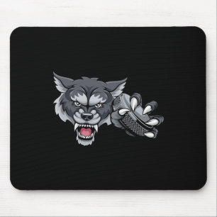 Wolf Cartoon Sports Wolves Team Mascot Holding Hoc Mouse Pad
