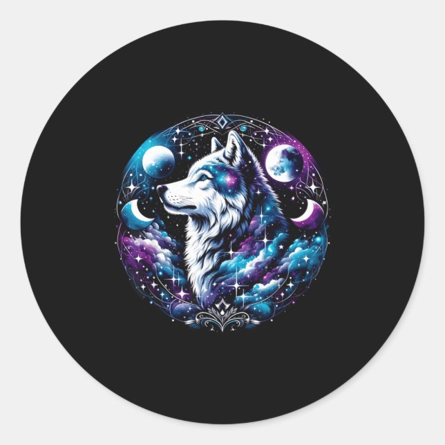 Wolf Celestial Dream Night Howling Moon Funny Wolv Classic Round Sticker (Front)