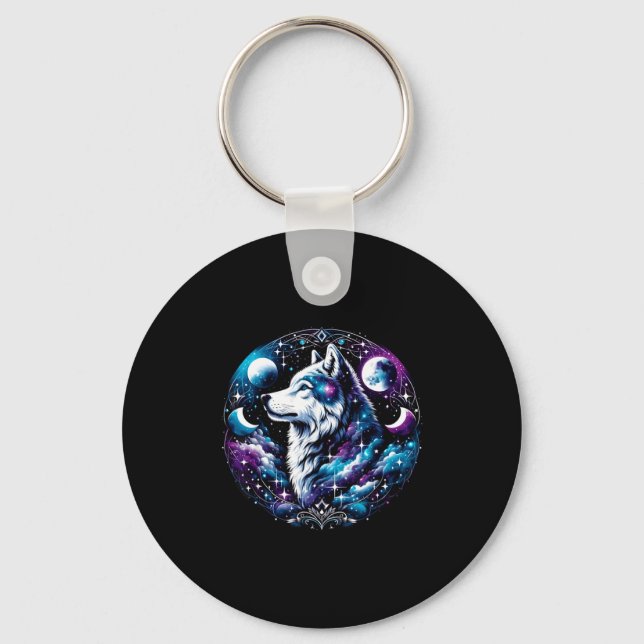 Wolf Celestial Dream Night Howling Moon Funny Wolv Key Ring (Front)
