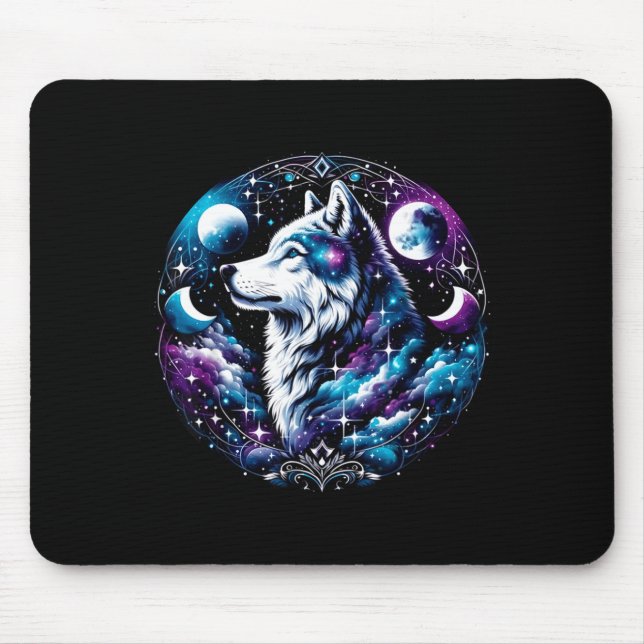Wolf Celestial Dream Night Howling Moon Funny Wolv Mouse Pad (Front)