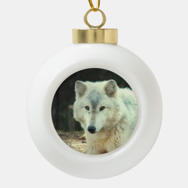 Wolf Ceramic Ball Christmas Ornament (Front)