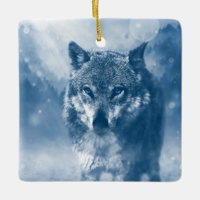 Wolf Ceramic Ornament (Front)