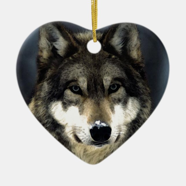 Wolf Ceramic Tree Decoration (Front)