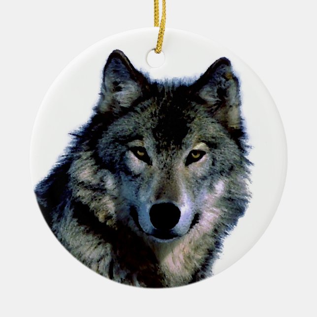 Wolf Ceramic Tree Decoration (Front)