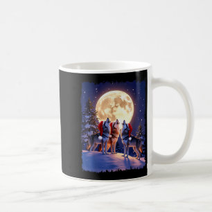 Wolf Christmas Funny 3 Wolf Howling Moon Santa Hat Coffee Mug