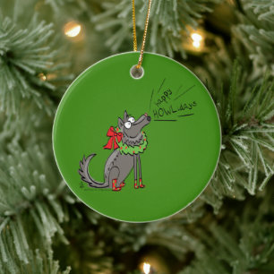 Wolf Christmas Funny Cute Kids Ceramic Ornament