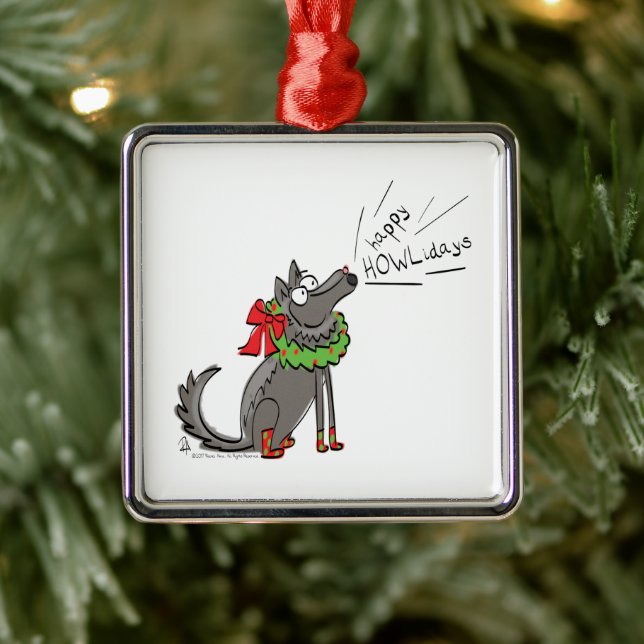 Wolf Christmas Funny Cute Kids Metal Ornament (Tree)