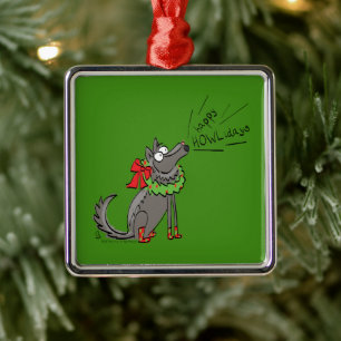Wolf Christmas Funny Cute Kids Metal Ornament