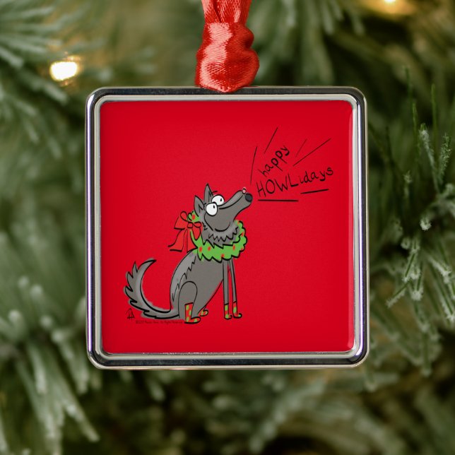 Wolf Christmas Funny Cute Kids Metal Ornament (Tree)