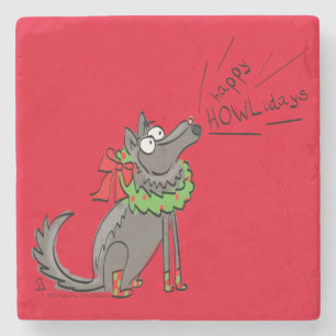 Wolf Christmas Funny Cute Kids Stone Coaster