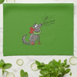 Wolf Christmas Funny Kids Cute Tea Towel