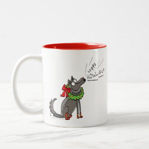 Wolf Christmas Funny Kids Cute Two-Tone Coffee Mug