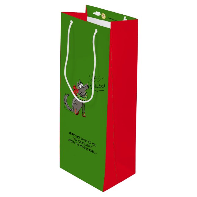 Wolf Christmas Funny Kids Cute Wine Gift Bag (Front Angled)