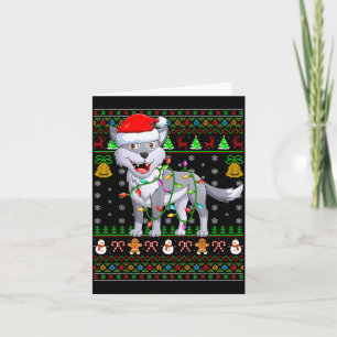 Wolf Christmas Lights Funny Santa Ugly Sweaters Cu Card