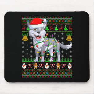 Wolf Christmas Lights Funny Santa Ugly Sweaters Cu Mouse Pad