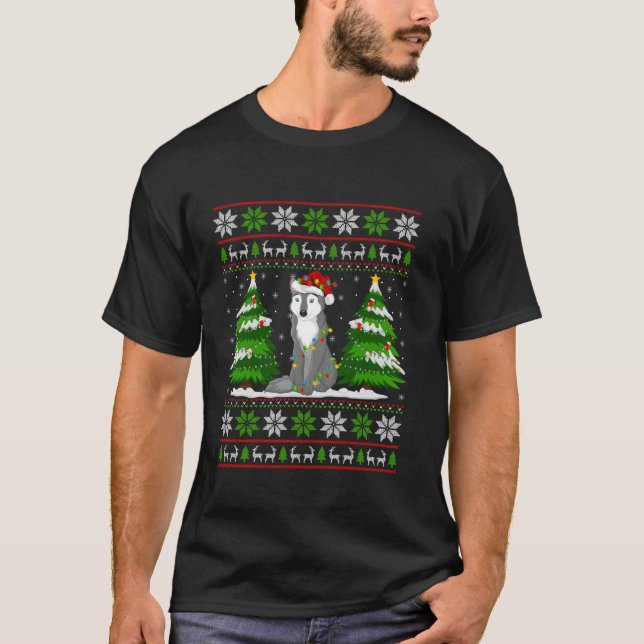 Wolf Christmas Lights Xmas Ugly Sweater Christmas  (Front)