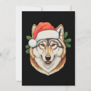 Wolf Christmas Xmas Santa Hat Animal Holiday Card